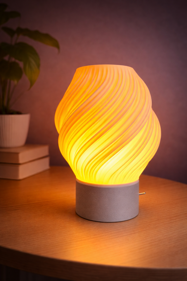 Amber Dekoratif Masa Lambası Meşe Taban